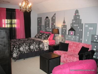 Black, White and Pink Modern Girls Bedroom