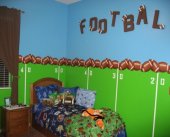 sports theme rooms by Stacey Kuffner, sports wall murals, sports theme bedding, cool bedrooms, bedroom decor ideas, decorating boys rooms, colors to paint a room, bedroom themes for boys