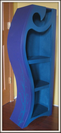 Picture of purple and blue 4ft wood bookshelf