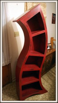 Picture of 6FT distressed red curved wood bookshelf, Dr.Seuss themed bookshelf