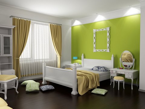 bedroom, painted bedroom, green bedroom