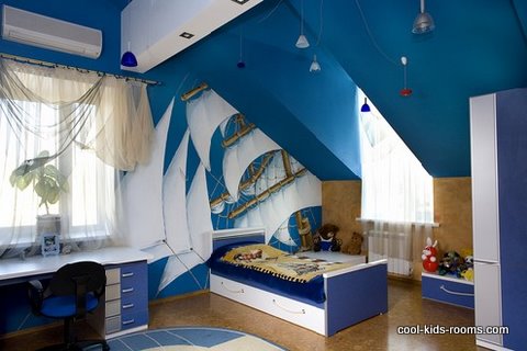 Boy's bedroom in cool blue colors