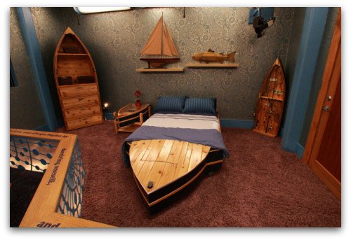 nautical furniture, boat bed, boat shelves