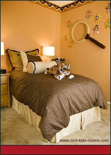 Bedroom with wallpaper border and wall stickers